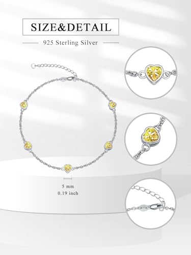 Image of Dorunmo Heart Birthstone Bracelets 925 Sterling Silver Round Birthstone Anklet for Women Birthday Jewelry Gifts for Girlfriend Wife Mother Her