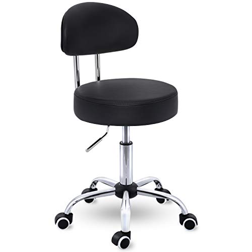 Foto von TRESKO® Rollhocker mit Lehne Schwarz | Arbeitshocker höhenverstellbar 47-60 cm | Drehhocker mit Rollen | Bürostuhl Hocker Drehstuhl Kosmetikhocker
