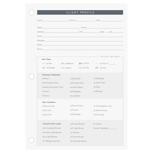 Fromm Client Profile Cards for Hair Stylist, Salon, Spa, Two Sided Paper with Binder Holes, 8.5 x 5.5 Inches, Pack of 80 Sheets