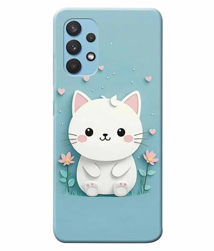 Image of Printed Hard Back Case Cover & Compatible for Samsung Galaxy A32 | Cat Vector Painting (Multicolor) - D1192