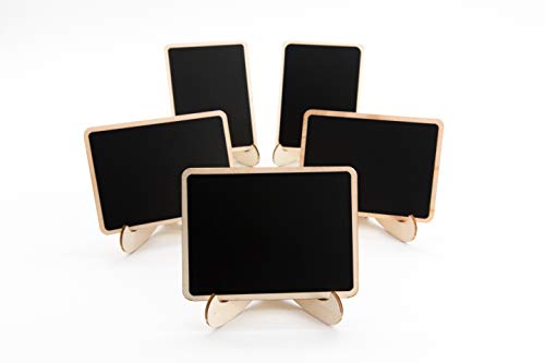 Image of DSTELIN 10 Pack Mini Chalkboards Signs with Easel Stand, Small Rectangle Chalkboards Blackboard, Wood Place Cards for Weddings, Birthday Parties, Message Board Signs and Event Decoration