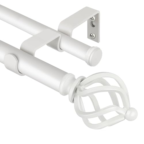 KAMANINA Tringle à Rideaux Double 132 à 182 cm, Tringles Télescopiques Blanc Pour Rideaux à Aillets, Tringle De 22 mm De Diamètre Avec Embouts En Forme De...