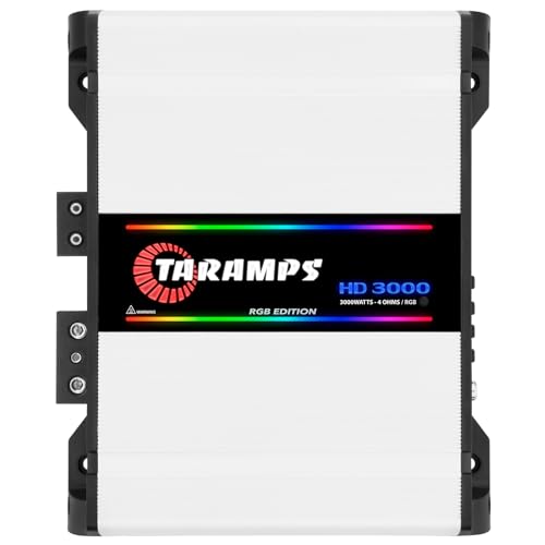 Taramps HD 3000 4 Ohm Rgb Effects Monoblock Amplifier 3000 Watts Rms Full Range Car Audio 12.6VDC Output Power, Crossover System Rca Input Class D Amp
