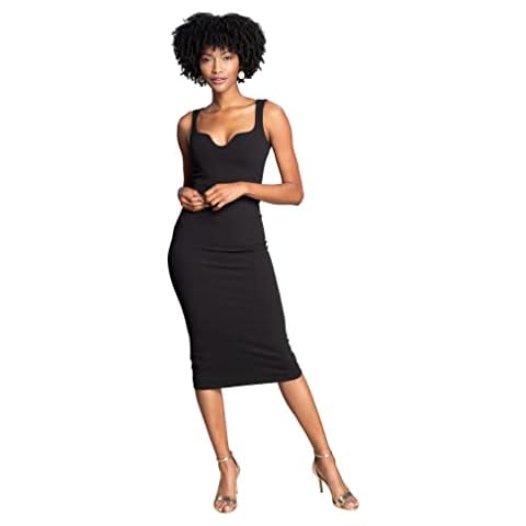 Dress the Population Women's Sloane Rounded V Neck Bodycon MIDI Dress, Black, Medium Cover