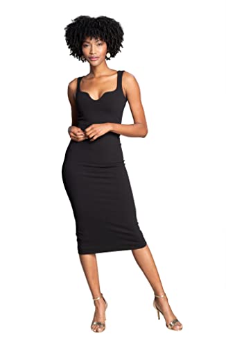 Dress the Population Women's Sloane Rounded V Neck Bodycon Midi Dress