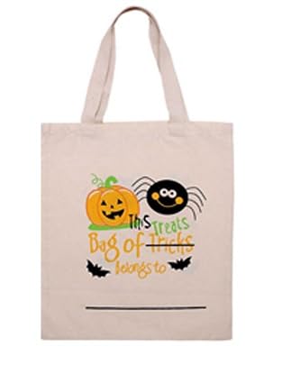 Halloween Trick or Treat Canvas Tote Bag, Natural Cotton, Pumpkin and Spider Design (Set e)
