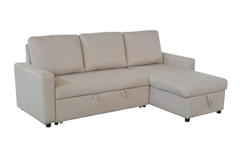 SHIITO | Modelo Play - Sofá 3 Plazas con Chaiselongue y Arcón | Máximo Relax y Confort | 230 x 84 x 96 cm - Color Gris Claro
