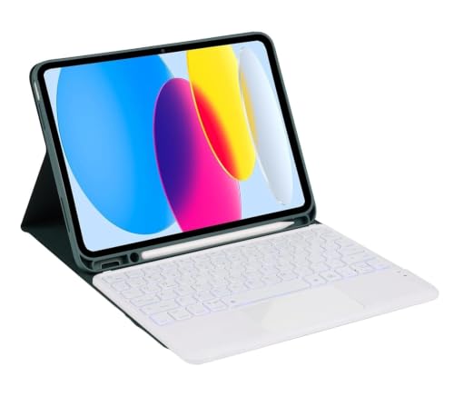 Image of RTSY Keyboard case for iPad A16 (11th) & 10th Gen with Multi Gesture Touchpad & 7-Color Backlit,Multi Viewing Angle,Pencil Slot,Magnetically Detachable Bluetooth Keyboard-Green /White