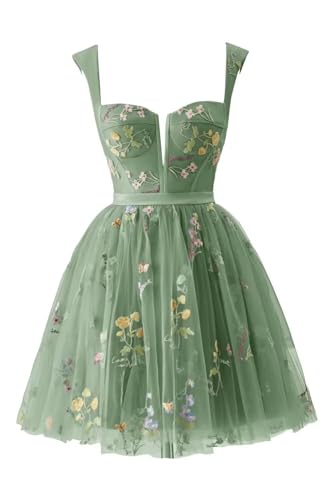 UZN Teens Tulle Flower Embroidery Homecoming Dresses Short A Line Cocktail Prom Gown