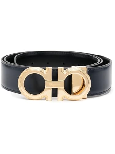 Salvatore Ferragamo Adjustable Reversable Black/Blue Gancini Leather Belt