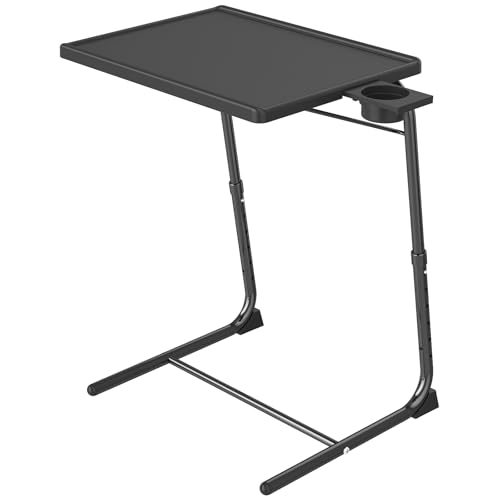 Image of Folding TV Tray Table, Adjustable TV Dinner Table for Eating on Couch with Cup Holder, Folding Couch Desk with 6 Height & 3 Tilt Angle Adjustments, Comfortable Laptop Stand for Bed & Sofa