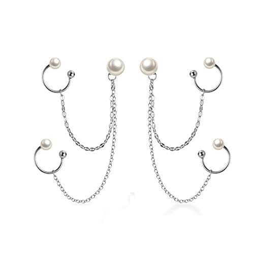 El Regalo 1 Pair Pearl Studs Ear Cuff Earrings- Tassel Chain Imitation Pearl Punk Style Ear Cuff Clip Earrings (B0D6Z27WMT) Amazon Price History, Amazon Price Tracker