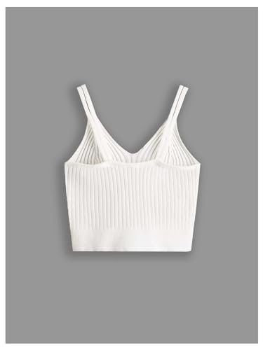 SweatyRocks Girl's V Neck Double Straps Ribbed Knit Cropped Tank Sleeveless Slim Fitted Crop Camisole Tops2