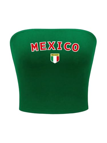 COZYEASE Women's Letter Graphic Strapless Tube Top Sleeveless Slim Fit Cropped Bandeau Tops