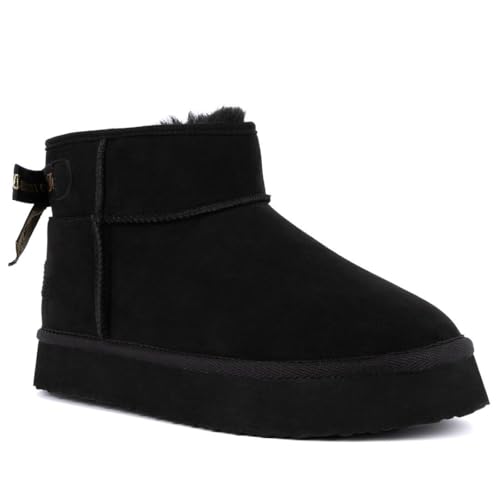 Juicy Couture Botas de inverno femininas sem cadarço, quentes, de microcamurça, isoladas, modernas, botas de neve para uso ao ar livre - Olden, Micro preto, 40