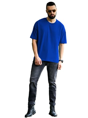 Image of LEOTUDE Half Sleeve Oversized Tshirt for Men, Round Neck Cottonblend Drop Shoulder Solid T-Shirt (Color Multicolor)