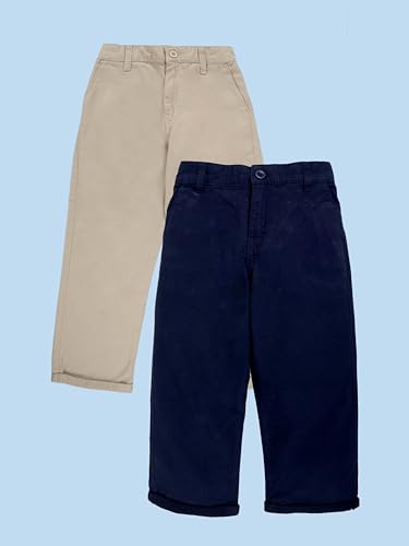 Image of KiddoPanti Boys 100% Cotton Twill Chinos Pant | Comfortable Regular Fit | 2 Side Pocket, 2 Back Pocket | Ankle Length | Back Elasticated Waistband with Button Zip Open Fly