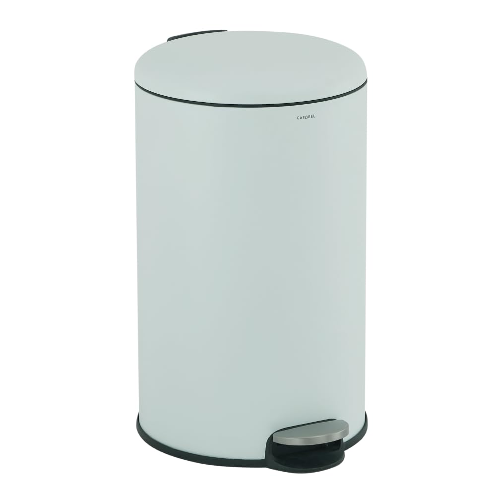 CASABEL Mülleimer Küche 30L, 100% Edelstahl, Resistent gegen Fingerabdrücke, Runder Treteimer mit Fußpedal, Abfalleimer mit Deckel für Bad, Küche, Büro, Mintgrün