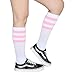 Henwarry Classic Triple Stripes Over the Calf Cotton Retro Tube Socks for Men and Women (A10-Pink/White)