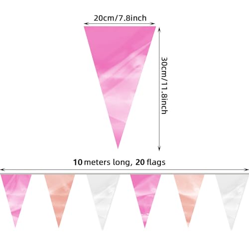 Image of 65FT Rose-Gold Pink Glitter Triangle Pennant Banner Flag Metallic Bunting Fabric Garland for Christmas Graduation Wedding Engagement Anniversary Bachelorette Bridal Shower Valentine's Party Supplies