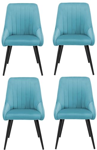 Image of Finch Fox Morris Velvet Dining Chair for Living Room, Bedroom, Home Office with Black Metal Legs in Light Blue Color (Set of 4)