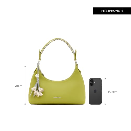 Image of Miraggio Pistachio Shoulder Bag For Woman With Zipper Closure & Floral Charm | Shoulder Bag For Women Stylish For Daily Use | Handbag For Woman | Gift Items For Women