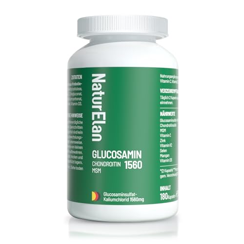 Glucosamin 1560 Chondroitin hochdosiert - 180 Kapseln mit MSM und Vitamin C Ohne Zusätze In Deutschland Produziert Naturelan