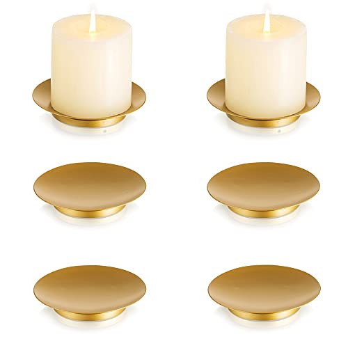 Inweder Portavelas Candelabros para Velas Decorativos - Juego de 6 Oro Candelabro Porta Velas Redondo de Hierro de 11cm para Velas de Pilar Soportes para Velas Decoración Hogar Halloween Navidad