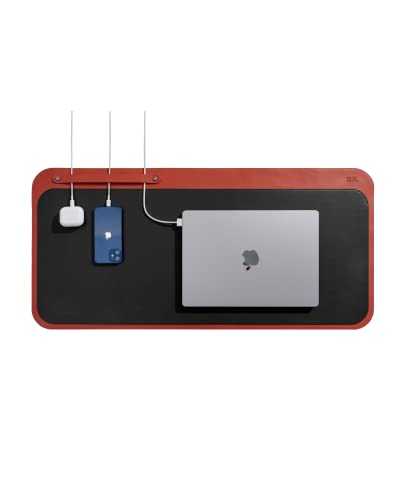 Image of DailyObjects Dart Large Premium Vegan Leather Desktop /Laptop Desk Mat for Work from Home /Office /Gaming | Cable Organiser & Hideway Storage | Extended Mousepad & Water-Resistant - Red - Model - R1