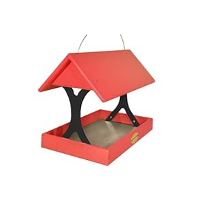 Poly Plastic Hanging Fly Through Bird Feeder, Covered Fly-Thru Mesh Tray Wild Bird Feeder - Amish Made in USA (Hanging, Red & Black) Poly Plastic Hanging Fly Through Bird Feeder Covered Fly Thru Mesh Tray Wild Bird Feeder Amish Made in USA Hanging Red Black