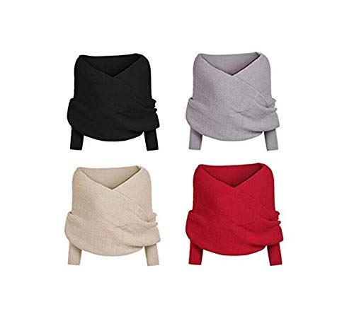 Fashion Elegant Women Knitted Sweater Tops Scarf with Sleeve Wrap Winter Warm Shawl Scarves2