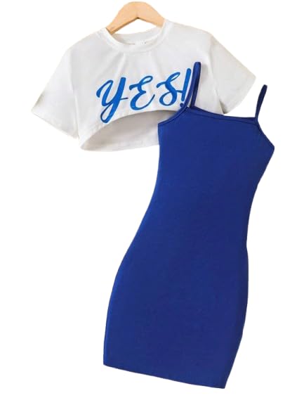 Image of Kids Cami Bodycon Dress | Short Dress for Baby Girls | Girl's Polyester Sleeveless Cami Bodycon Dress with Half Sleeves Crop Top