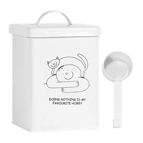 Aizuoni Cat Food Storage Container,5L Waterproof Snack Storage Bin With Lid And Spoon | Food Grade Kitchen Storage Accessories With Handle For Countertops, Closet, Pantry