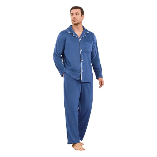 Vulcanodon Mens Pajama Set, Soft Flannel PJS for Men Comfy Warm Sleepwear