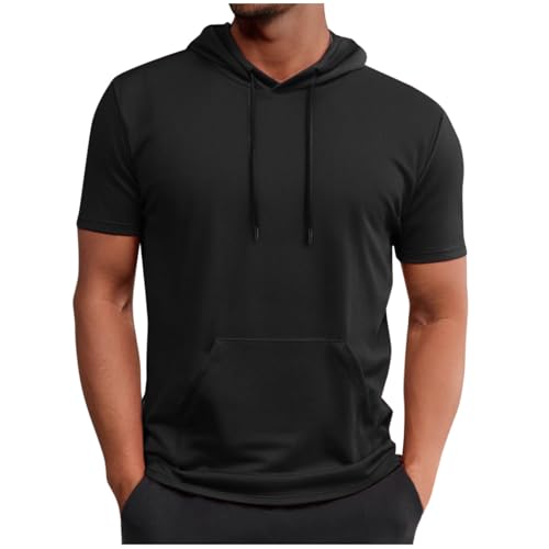 Camisetas Manga Corta Hombre Ofertas Camiseta con Capucha y Bolsillo Color Sólido Deporte Running Basica T Shirt Ligero Transpirable Camiseta Deportivos Verano para Gym Fitness Casual Diario tee