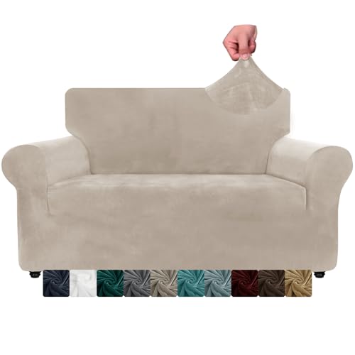 XINEAGE Samt Sofaüberzug 2 Sitzer, Stretch Sofa überzug für Wohnzimmer, Dicke Weiche Sofaüberwurf, Rutschfester Sofa Cover für Hunde, Haustiere (2 Sitzer, Khaki) XINEAGE Samt Sofaüberzug 2 Sitzer, Stretch Sofa überzug für Wohnzimmer, Dicke Weiche Sofaüberwurf, Rutschfester Sofa Cover für Hunde, Haustiere (2 Sitzer, Khaki)