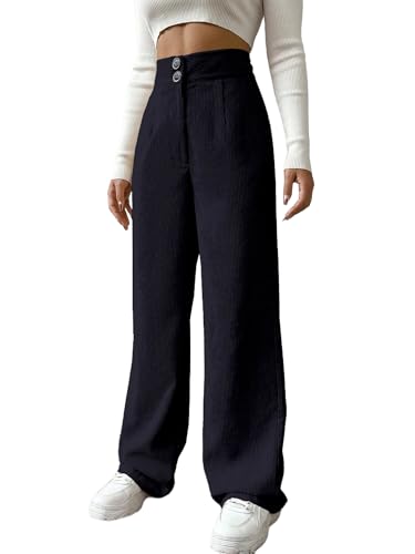 Image of Women's Wide Leg Bottomwear with Pocket || Corduroy Mid Rise Loose & Relaxed Fit Casual Korean Baggy Trousers for Woman Elegant Workwear for Office, College & Events