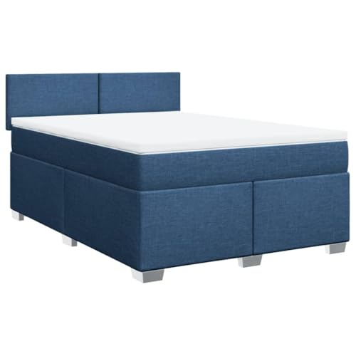 Mhdvray Cama con somier azul, 140 x 200 cm, de tela, colchón de muelles ensacados con cabecero, estructura de madera robusta, diseño moderno, comodidad para dormitorios y habitaciones de invitados
