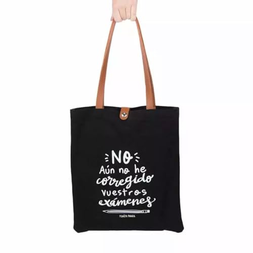 Pedrita Parker Tote bag, saco de tecido desenhado para professores com alças de couro resistentes e bolsos interiores, modelo corrigir exames, Preto, Professores