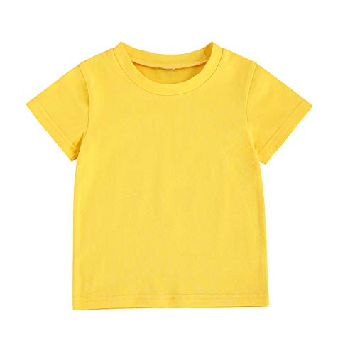 Toddler Baby Girls Boys Cartoons Cotton Basic T Shirts Tops Shorts Sleeve Tee Shirt Baby Summer Clothes (A Solid Yellow, 3-4T)