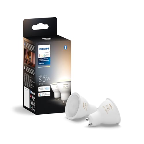 Image of Philips Hue White Ambiance 2-Pack LED Smart GU10 Bulb, Bluetooth & Zigbee Compatible (Hue Hub Optional), Voice Activated with Alexa