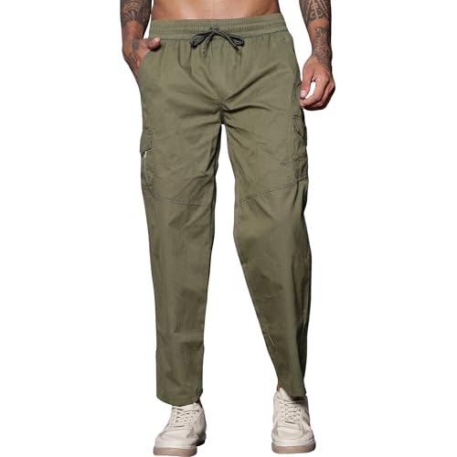 Image of FABRIPPLE Men's Heavy-Duty Cotton Cargo Pants - Rugged Style, All-Day Comfort