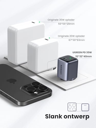 UGREEN Nexode 30W USB C Oplader USB C Power Bank GaN II Tech Snellader Compatibel met iPhone 17 Pro Max, 17, 16, 15, 14, 13, 12, Galaxy S24, S23 Ultra, S22, iPad, Tab A8, Pixel, HomePod (Zwart) - Afbeelding 5
