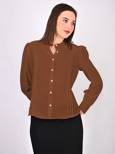 Image of Women's Regular Fit Solid Pleated Cotton Blend Shirts