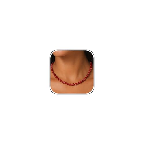 KummerSaprk Red Beaded Necklace for Women Heart Pendant Stone Necklace Choker Necklaces Statement Western Boho Jewelry Summer Vacation Jewelry for Women Accessories Gifts
