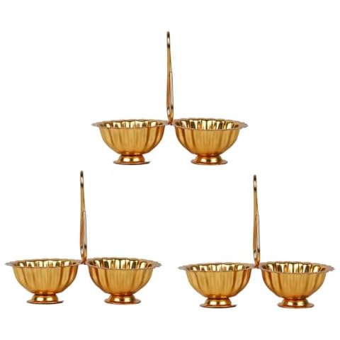 Shubhkart Haldi Kumkum Holder/Stand Set for Puja, Home, Office Decor, Diwali Gift, Rakshabandhan, Festive Gift (Pack of 3, Medium) Gold Cover