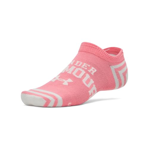 Image of Under Armour Unisex Essential No Show Socks 6 Pack, (601) Bittersweet Pink /Stone /Stone, Large