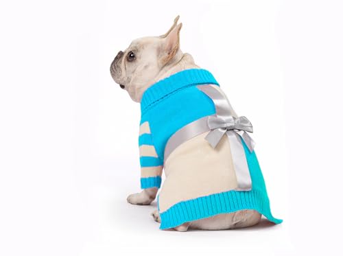 Roseelk Dog Sweater for Small Dogs - Puppy Gifts Cute Clothes in Cold Weather, Turtleneck Pullover Knitwear Design for Female Male Pet, Doggies, Cat, Kitten Weiner Bulldog Chihuahua(S, Green+Beige)