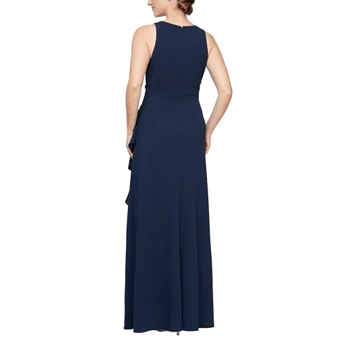 Image of Alex Evenings Women's Long Cascade Ruffle Sleeveless Gown with Leg Slit, Mother of The Bride Dress, Elegant Party Gown