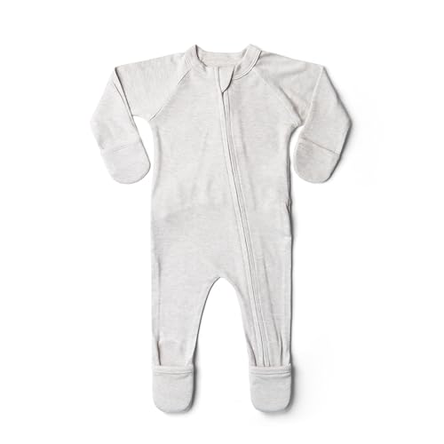 Image of Goumikids Convertible Baby Footie Pajamas, 2-Way Zipper and Mitten Cuffs, Organic Cotton, 3-6 Months, Storm Gray